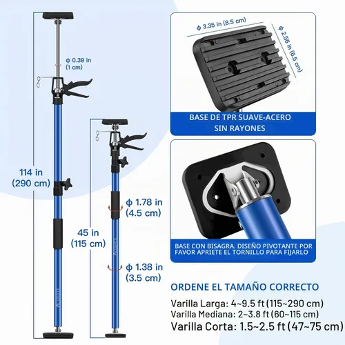 Vista 4 de 2PK poste de soporte, sistema de soporte telescópico de acero ajustable rápido de tercera mano, varilla de soporte, soporta hasta 154 libras