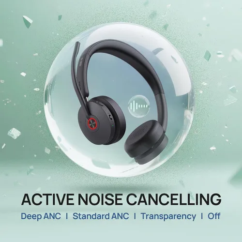 Vista 2 de Yealink WH68 - Auriculares inalámbricos híbridos DECT y Bluetooth ANC con micrófono Charging Stand,6 AI Mics,Noise Cancelling Headphones,32H