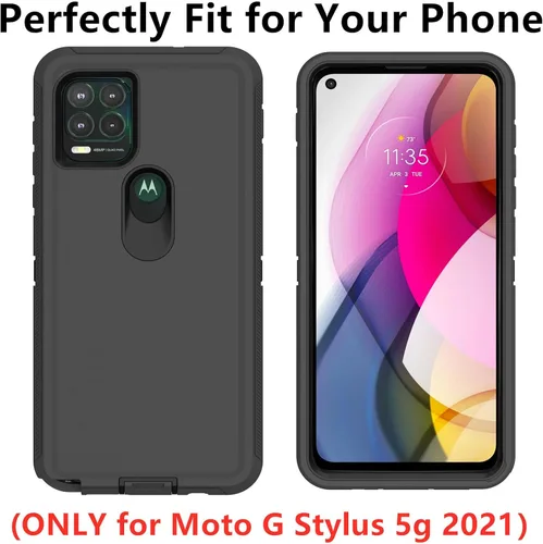 Vista 7 de Funda protectora resistente para Motorola Moto G Stylus 2021, a prueba de golpes, a prueba de polvo, 3 en 1, para Moto G Stylus 5G 2021 (negro)