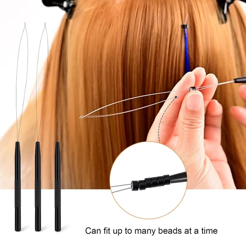 Vista 4 de NEWISHTOOL Herramienta de gancho de acero inoxidable para extensión de cabello, herramienta de gancho de tracción de alambre y herramienta
