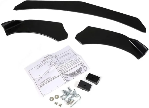 Vista 13 de Nuevo kit de carrocería de alerón delantero universal en negro sin pintar, estilo CS, PP, con borde plano, divisor, placa bajo panel, difusor