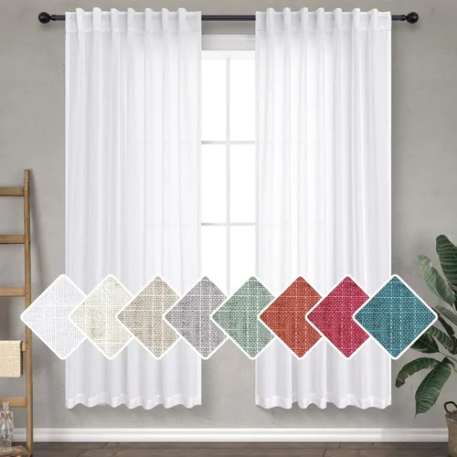 Vista 22 de DANCURTON Cortinas de lino para ventana, cocina moderna, dormitorio, ventanas pequeñas, 2 paneles con bolsillo con pestaña trasera, gruesas