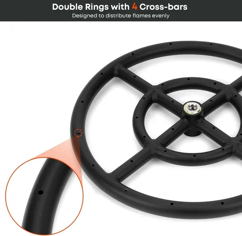 Vista 3 de Stanbroil Anillo redondo para quemador de fogata de 12 pulgadas para gas natural y propano, acero negro para chimenea interior y exterior, BTU