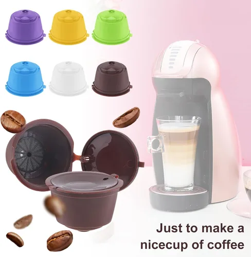 Vista 2 de Cápsula de café reutilizable para cafeteras Nescafe Dolce Gusto, paquete de 6 filtros de cápsulas de café coloridos recargables con cepillo
