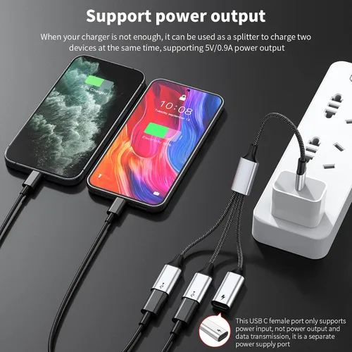 Vista 6 de MOGOOD Divisor USB C, cable Y USB C de 3 puertos, 1 macho a 3 hembras, paso de carga PD de 60 W y transferencia de datos, para Steam Deck, iPad Pro