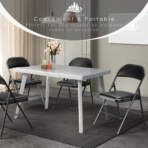 Vista 4 de Juego de 4 Sillas Plegables Tapizadas en Negro - Cómodas Sillas Apilables Portátiles para Interior y Exterior, Eventos, Fiestas, Oficina, Boda Negro