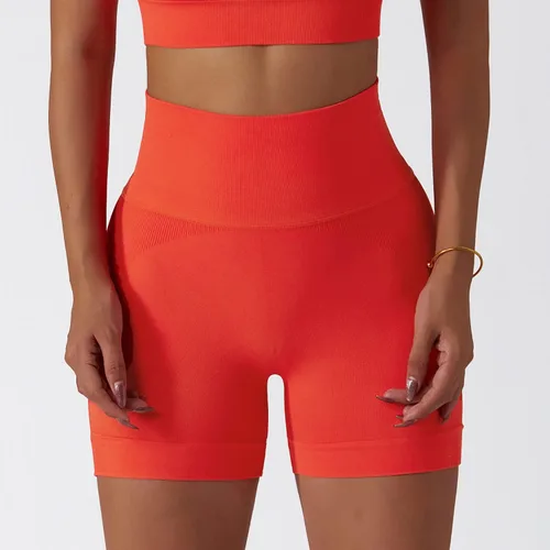 Vista 12 de Conjuntos de entrenamiento para mujer, 2 piezas, sin costuras, acanalada, sin mangas, brasier deportivo, cintura alta, pantalones cortos