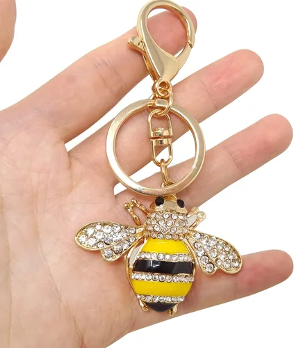 Vista 5 de Honbay 1 llavero de abeja con diamantes de imitación, llavero brillante de abejorro, decoración de animales en una caja para bolsa, monedero, cartera