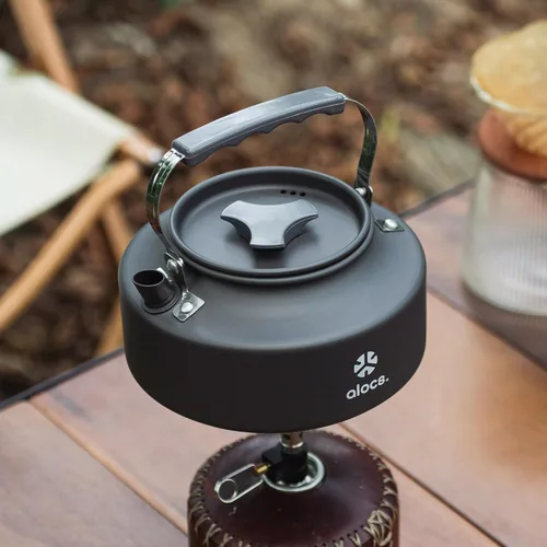 Vista 5 de Alocs Pava de 0,8 L, tetera portátil para acampar, cafetera de camping, pava de aluminio con anodizado duro, pava compacta para estufa