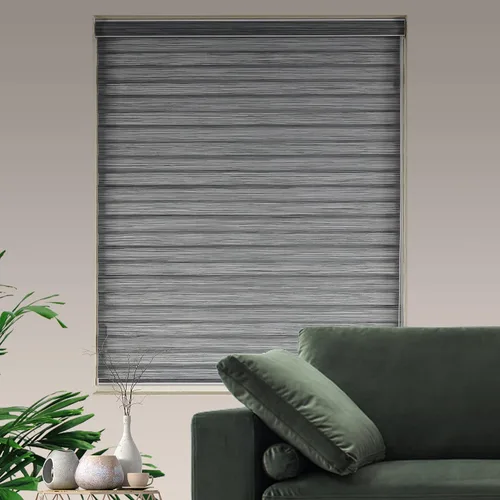 Vista 2 de Persianas de cebra, persianas de doble capa con parada libre, persianas transparentes para privacidad y control de luz, persianas para ventanas Gris