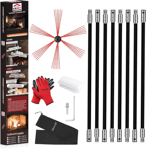 Vista 13 de Kit de limpieza de chimeneas de 16 pies, kit de limpieza de chimenea con 5 varillas de chimenea flexibles de nailon negro, sistema de limpieza