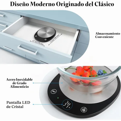 Vista 6 de Homebuds Báscula digital de alimentos de 22 libras gramos y onzas en 0.04 oz, alta precisión garantizada por la fábrica profesional de básculas
