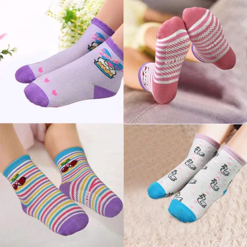 Vista 4 de SkiBeaut Calcetines antideslizantes para niños y niñas de 1 a 7 años, 12 pares de calcetines para niños y niñas
