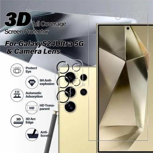 Vista 2 de BIGFACE Protector de pantalla de vidrio templado para Galaxy S24 Ultra + protector de lente de cámara [2 + 2 unidades] [compatible con fundas]