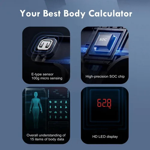 Vista 4 de Báscula para peso corporal y grasa digital para baño, aplicación de sincronización inteligente Scan Body Composition, Bluetooth Sync, Backlit