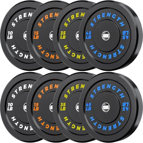 Vista 22 de Juego de Pesas Olímpicas de Parachoques de Goma - Placas de Barra de 2 Pulgadas para Entrenamiento de Fuerza en Gimnasio Casero