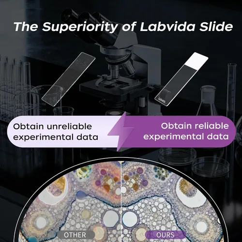 Vista 2 de 72 piezas de portaobjetos de microscopio con carga positiva, portaobjetos adhesivos hechos de vidrio super blanco, bordes finamente pulidos, área