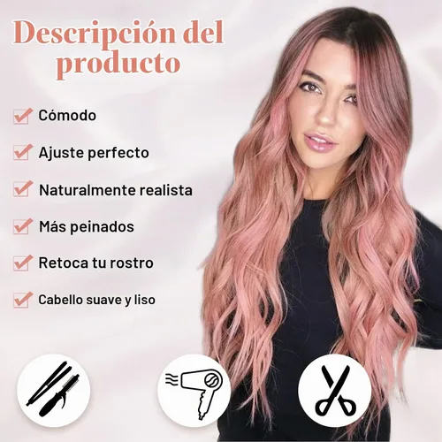 Vista 2 de NAYOO Peluca larga ondulada rosa degradado para mujer, de 26 pulgadas