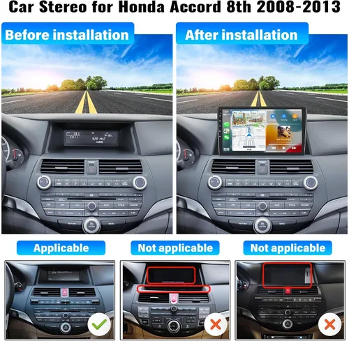 Vista 2 de Estéreo de coche 4GB+64GB para Honda Accord 8th 2008-2013 con Carplay inalámbrico Android Auto, Android 13 10.1 'HD pantalla táctil Bluetooth-5.0