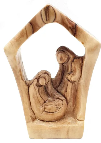 Vista 9 de Zuluf HOF027 - Figura de madera de olivo de 3.1 pulgadas, pequeña Natividad tallada a mano de José, Virgen María y Niño Jesús, inauguración de casa