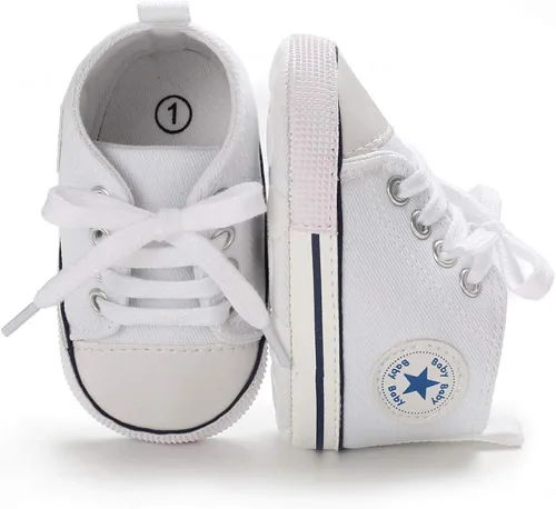Vista 4 de Zapatos deportivos de lona para bebés y niñas con diseño de estrellas, suela antideslizante suave para recién nacidos, primeros caminantes