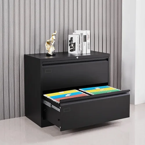 Vista 8 de Archivador de 2 cajones, archivador lateral negro con cerradura, archivador de metal con cerradura para oficina en casa, archivadores de oficina