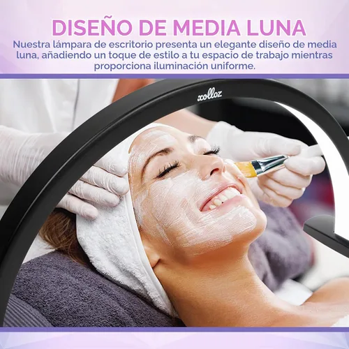Vista 6 de Lámpara de media luna para escritorio de uñas, 2000 lúmenes, lámpara de mesa de aluminio, color negro