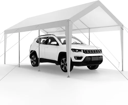 Vista 21 de VEVOR Cobertizo Tienda de Almacenamiento Exterior Portátil Resistente de 6 x 8 x 7 pies, Refugio de Cochera Garaje Impermeable con Puerta Enrollable