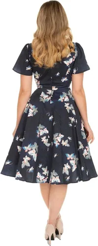 Vista 2 de Hearts Roses Retro Vintage Rockabilly Exotic Butterfly Print Swing Dress