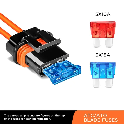 Vista 3 de Recoil Paquete de 3 portafusibles impermeables ATC ATO en línea 16AWG con 3 fusibles de 10 A y 3 fusibles de 15 A