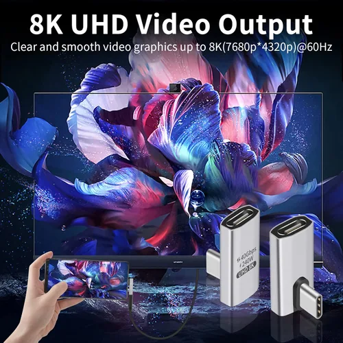 Vista 6 de Duttek Adaptador USB C de 90 grados, adaptador USB C de ángulo recto macho a hembra, transferencia de datos de 40 Gbps, video de 8K a 60 Hz