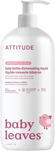 Vista 10 de ATTITUDE Jabón para platos y limpiador de biberones para bebés, líquido para lavar platos verificado por EWG, sin tintes ni fragancias añadidos
