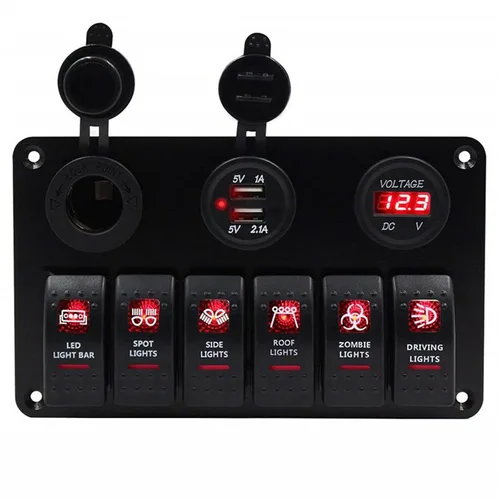 Vista 9 de KAOLALI Panel de interruptor basculante de 8 bandas, 12 V, 24 V, impermeable, con doble USB, encendedor de cigarrillos, voltímetro, LED azul