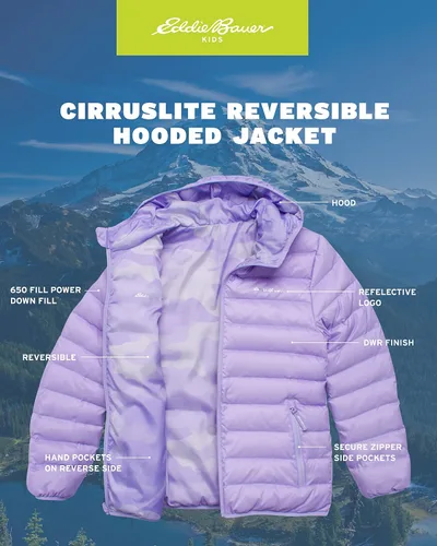 Vista 3 de Eddie Bauer CirrusLite - Chaqueta de plumón resistente a la intemperie para niñas, acolchado con aislamiento acolchado de burbujas (3-20)