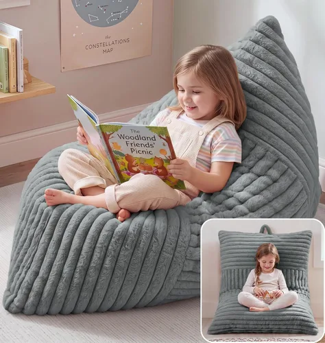Vista 34 de Hobestluk Adult Bean Bag Chair 3 in 1 Convertible Large Bean Bag Sofa Ash Grey