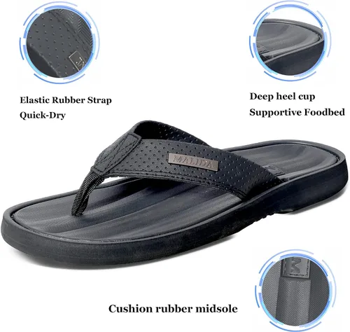 Vista 2 de MALIDA Chanclas antideslizantes para hombre para baño, ducha, impermeables, de espuma amortiguada, para interiores y exteriores, sandalias de tanga