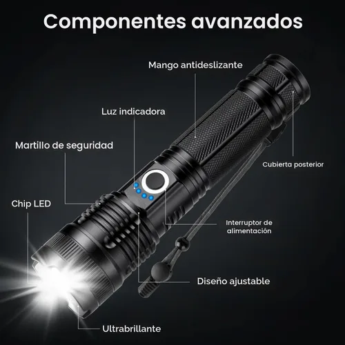 Vista 7 de Paquete de 3 linternas recargables de alto lúmenes, 990,000 lúmenes, linternas LED superbrillantes con enfoque ajustable, 5 modos, IPX7 impermeable
