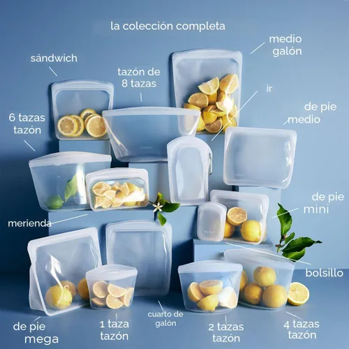 Vista 5 de Bolsa de almacenamiento reutilizable de silicona Stasher, paquete de 4, bolsas de congelador reutilizables, aptas para microondas, lavavajillas