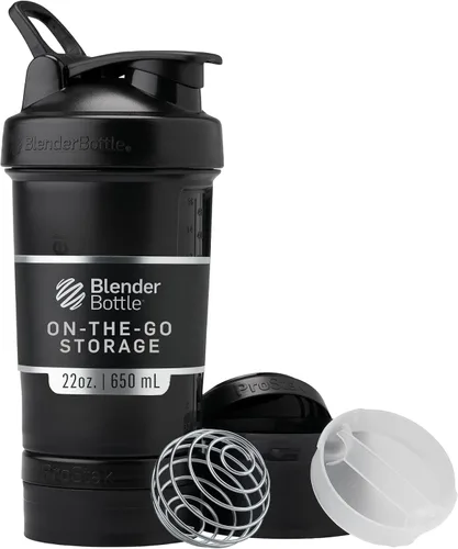 Vista 12 de BlenderBottle - Botella mezcladora con organizador de pastillas y almacenamiento para polvo proteínico, sistema Classic V2 ProStak, 22 onzas, azul