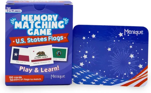 Vista 6 de Menique Juego de Memoria de Banderas de Estados de EE. UU. – 100 Tarjetas (50 Parejas) – Aprende Banderas de Estados, Capitales y Abreviaturas