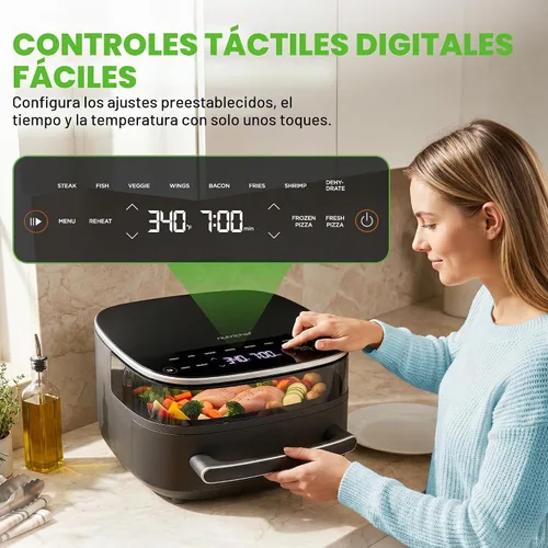 Vista 5 de NutriChef Freidora de aire extra grande de 6 cuartos con preajustes de cocción 11 en 1 Cesta extragrande para pizza de hasta 12 pulgadas