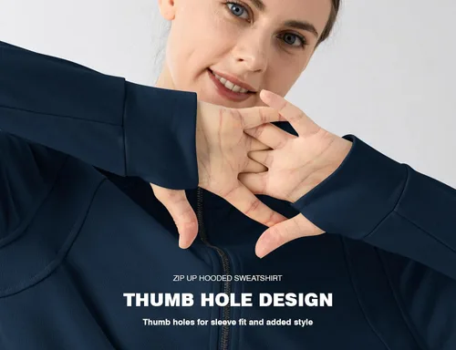 Vista 12 de Rdruko Sudadera con capucha y cremallera completa para mujer, con agujero para el pulgar, de algodón, con cremallera frontal, suave, ligera