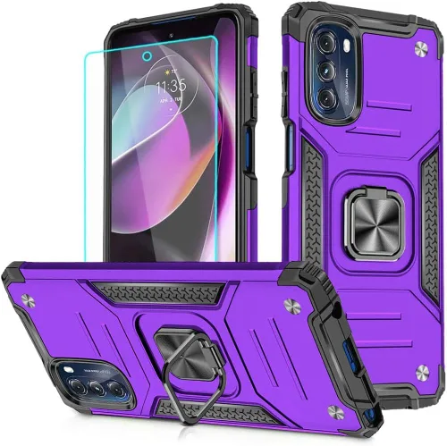 Vista 16 de Funda para Moto G 5G 2022 con protector de pantalla: resistente, soporte giratorio de grado militar 360, funda protectora a prueba de golpes