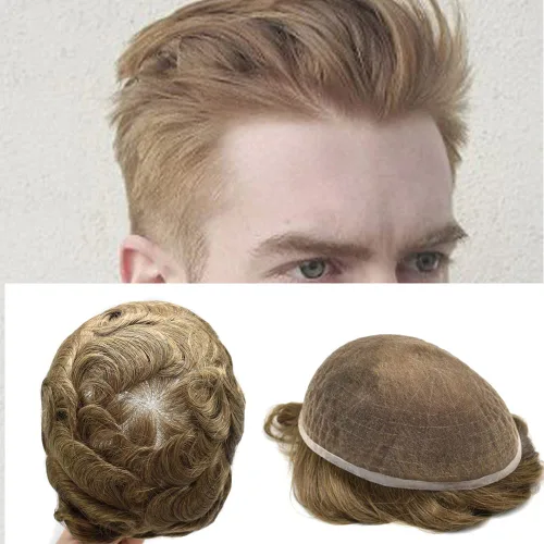 Vista 28 de PUNRU HAIR Completo Swiss Lace Toupee para hombres Sistema de cabello humano real Sistema de reemplazo de cabello humano para hombre Toupee
