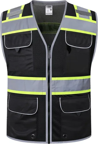 Vista 8 de JKSafety Hi-Vis Chaleco de seguridad unisex para topógrafos de alta visibilidad, resistente, con bolsillos internos, cumple con las normas ANSI/ISEA