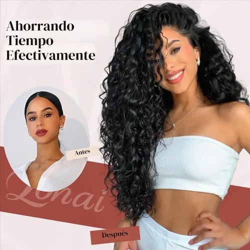 Vista 4 de LONAI Extensión de Cabello, 9 piezas, 56 cm de largo, castaño, extensiones de cabello rizadas con pinza, LN002, extensiones de cabello sintético