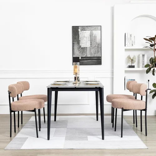Vista 15 de DYHOME - Juego de 2 sillas de comedor de bouclé negro, sillas de cocina modernas de mediados de siglo con respaldo curvo y patas de metal, sillas