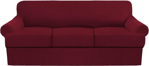 Vista 27 de Funda de sofá con cojín en T de alta calidad, juego de 4 piezas para sofás con cojines en T (se adapta a 72-90 pulgadas), protector de muebles suave
