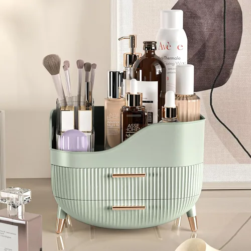 Vista 6 de Pajiriona Organizador de maquillaje con cajones, organizador de cuidado de la piel para tocador, caja de almacenamiento con asa, vitrina grande