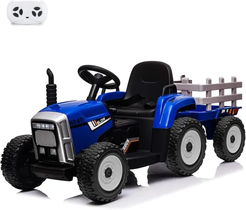Vista 13 de Nasitip Tractor eléctrico con batería de 12 V con remolque y control remoto Azul